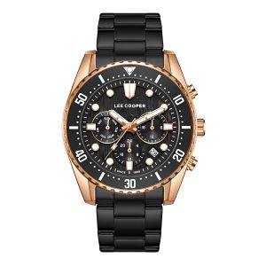 Lee Cooper LC08101.450 Siyah Kadranlı Rose Altın Çerçeveli Çelik Erkek Kol Saati