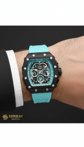 Lee Cooper Turkuaz Silikon Erkek Kol Saati | 46 mm Siyah Çelik Kasa, Sportif İskelet Tasarım