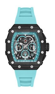 Lee Cooper Turkuaz Silikon Erkek Kol Saati | 46 mm Siyah Çelik Kasa, Sportif İskelet Tasarım