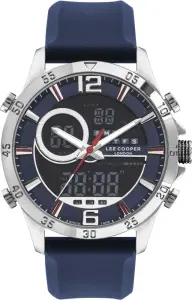Lee Cooper LC07559.399 Erkek Kol Saati | 46 mm Çelik Kasa, Dijital & Analog, Mavi Silikon Kordon
