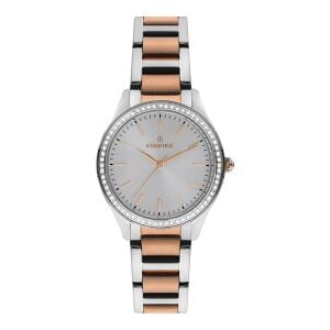 Essence ES6667FE.530 Kadın Kol Saati | 34 mm Gümüş/Rose Gold Taşlı Çerçeve, Çelik Kasa ve Bilezik
