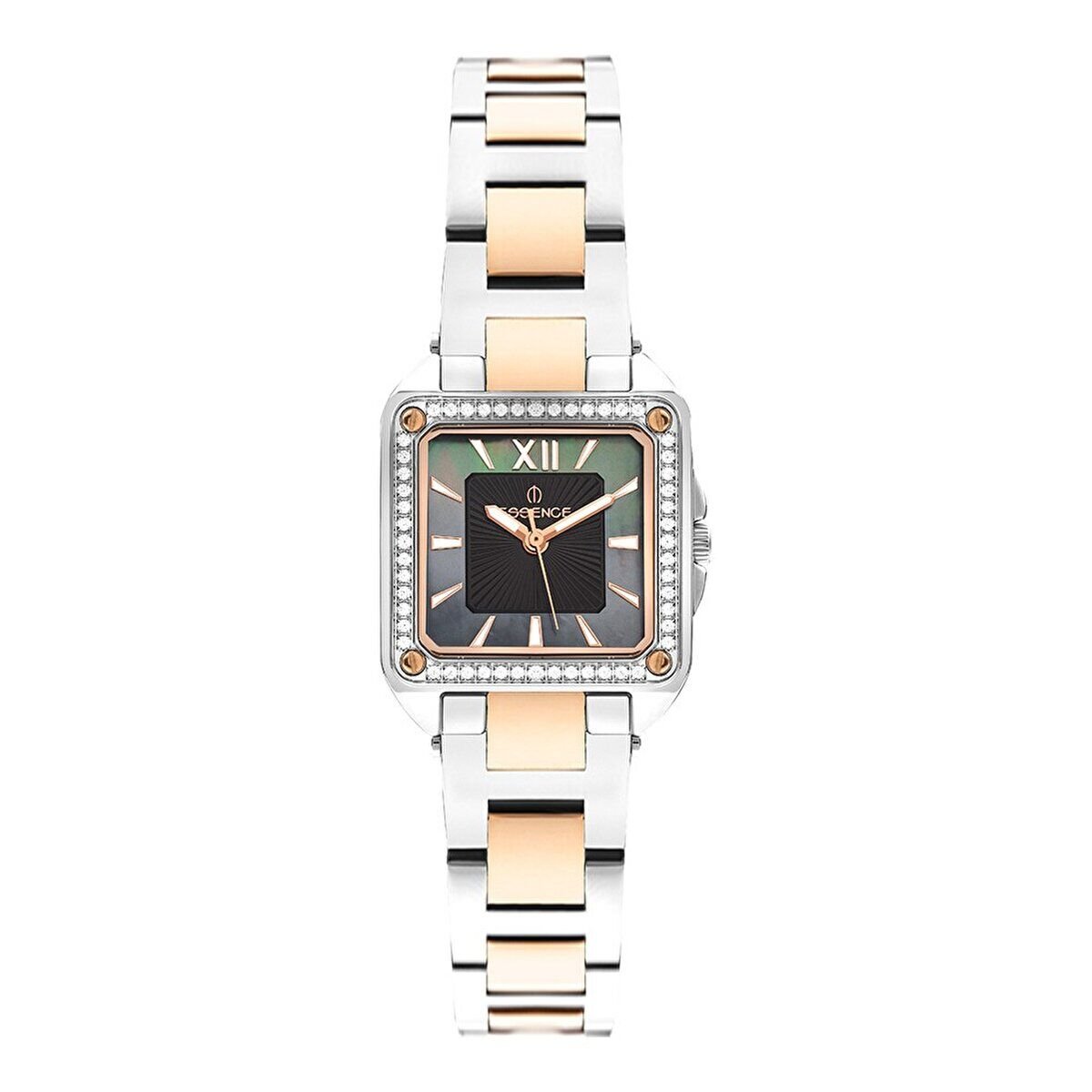 Essence D1144.560 Kadın Kol Saati | 24 mm Taşlı Kare Kasa, Çelik Rose Gold Kordon