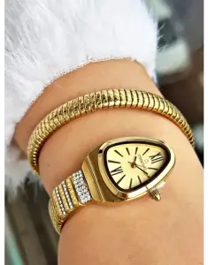 Essence D1147.110 Kadın Kol Saati | 32 mm Yılan Formlu Kasa, Altın Renkli Spiral Kordon