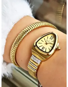 Essence D1147.110 Kadın Kol Saati | 32 mm Yılan Formlu Kasa, Altın Renkli Spiral Kordon