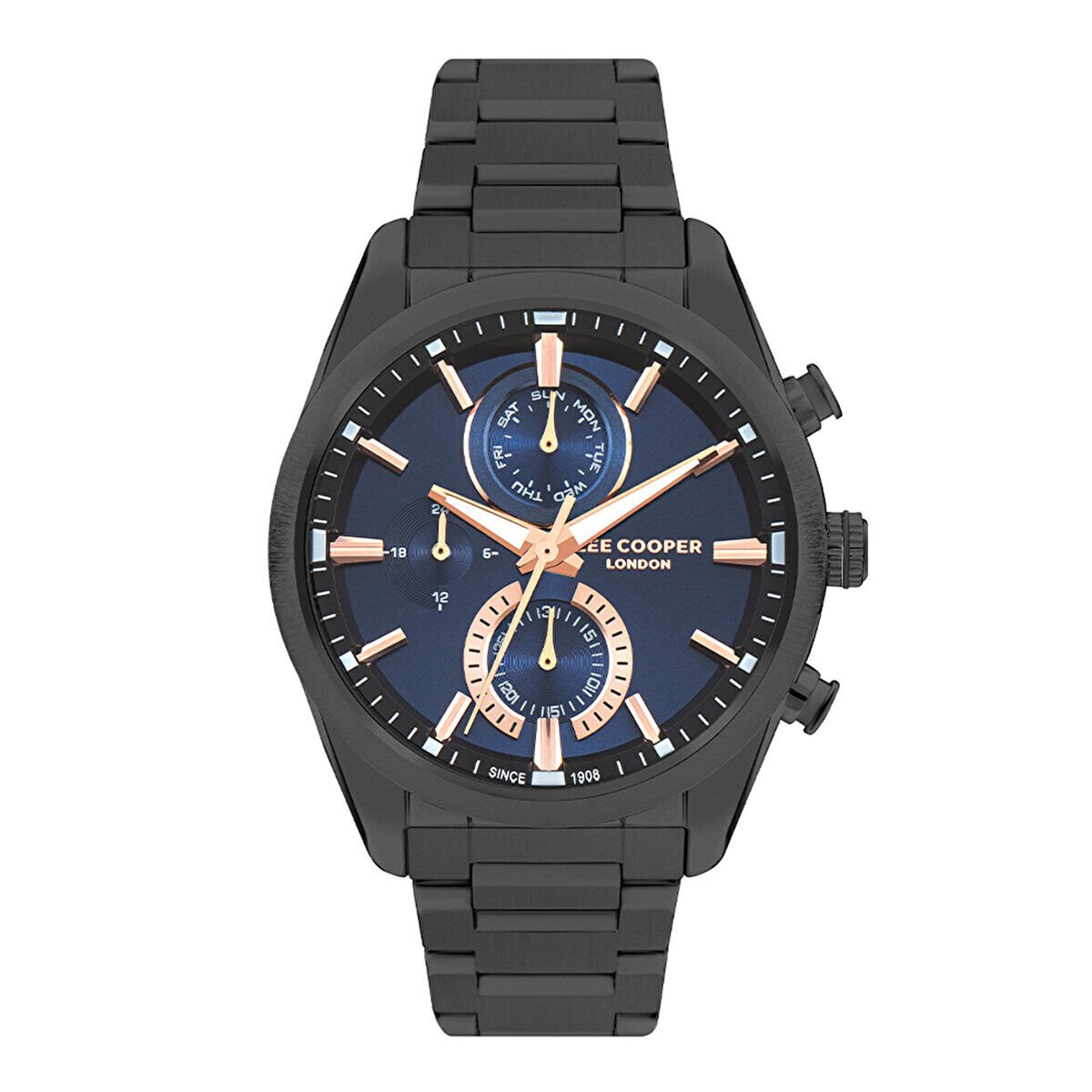 Lee Cooper LC07947.090 Erkek Kol Saati | 45 mm Gri Çelik Kasa, Lacivert Kadran