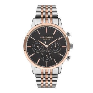 Lee Cooper LC07359.590-NM Erkek Kol Saati | 45 mm Rose Gold Çerçeve, Gri Kadran, Çift Renk Çelik Kordon