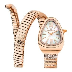 Essence D1147.520 Kadın Kol Saati | 32 mm Rose Gold Spiral Kasa, Sedef Kadran, Taşlı Yılan Kordon
