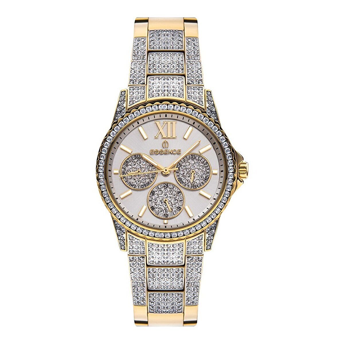 Essence ES6789FE.110 Kadın Kol Saati | 36 mm Gold Renk Paslanmaz Çelik, Tam Taşlı Kasa