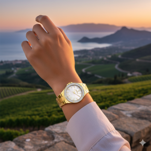 Essence ES6904FE.120 Kadın Kol Saati | 36 mm Gold Çelik Kasa, Taşlı Çerçeve, Sedef Kadran