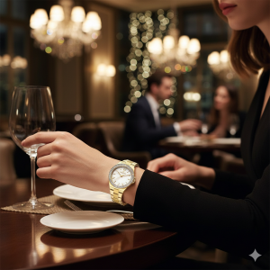 Essence ES6904FE.120 Kadın Kol Saati | 36 mm Gold Çelik Kasa, Taşlı Çerçeve, Sedef Kadran