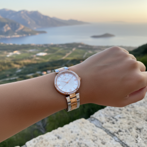 Essence ES6637FE.530 Kadın Kol Saati | 32 mm Çift Renk Kasa, Taşlı Çerçeve, Klasik Şıklık