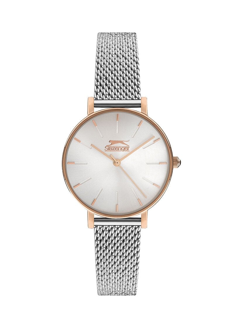 Slazenger SL.09.1846.3.03 Kadın Kol Saati | 33 mm Rose Çerçeve, Gümüş Renk Hasır Çelik Kordon, Minimal Zarafet