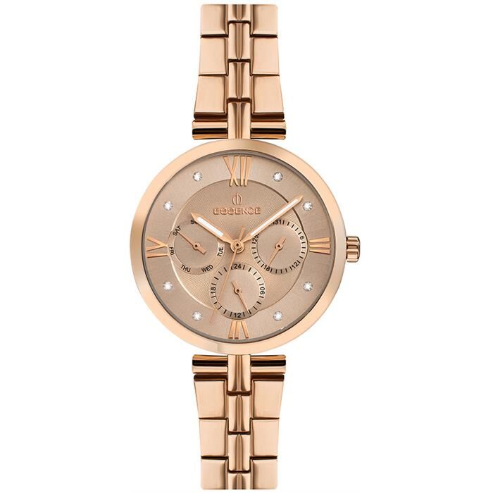 Essence ES6677FE.410 Kadın Kol Saati | Rose Gold Çelik Kasa, Takvimli & 24 Saat Göstergeli Taşlı Kadran