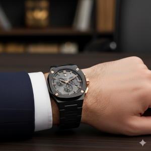 Wainer WA.10000-C Erkek Kol Saati | 43 mm Siyah Paslanmaz Çelik Kasa, Safir Cam, Kronograf Mekanizma