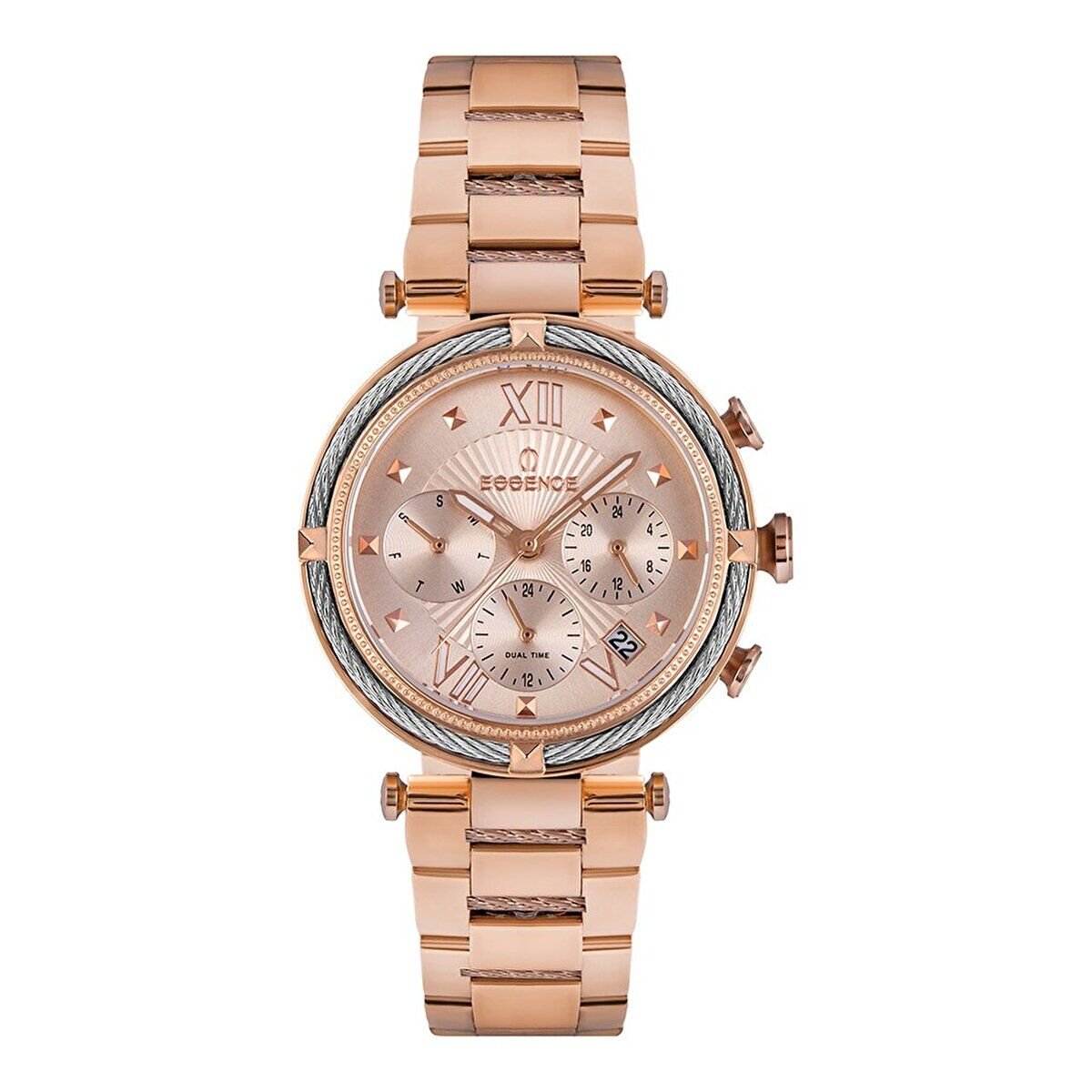 Essence ES6603FE.410 Kadın Kol Saati | 38 mm Rose Gold Kasa, Takvimli Çok Göstergeli, Çelik Kordon