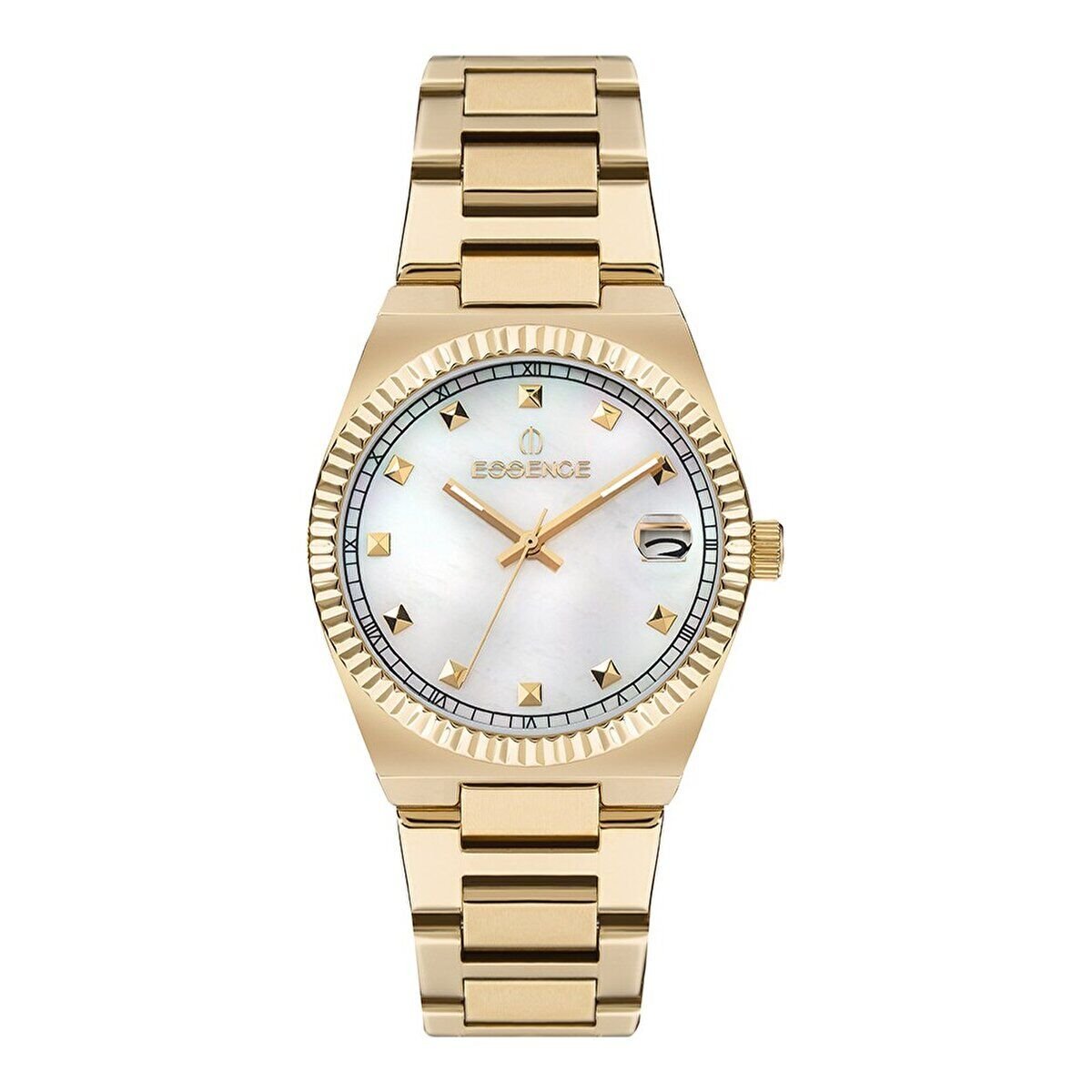 Essence ES6802FE.120 Kadın Kol Saati | 35 mm Gold Kasa, Sedef Kadran, Takvimli Çelik