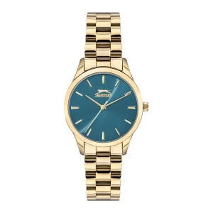 Slazenger SL.09.1915.3.09 Kadın Kol Saati | 34 mm Altın Renk Paslanmaz Çelik, Petrol Mavi Kadran