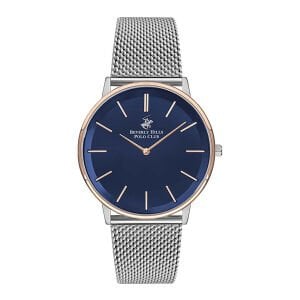 Beverly Hills Polo Club BP3244X.590 Erkek Kol Saati | 42 mm Silver-Rose Gold Kasa, Lacivert Kadran, Hasır Kordon, Minimalist Tarz