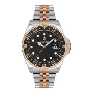 Beverly Hills Polo Club BP3126X.550 Erkek Kol Saati | 44 mm Silver-Rose Gold Kasa, Siyah Kadran, 10 ATM, Seramik Safir Cam
