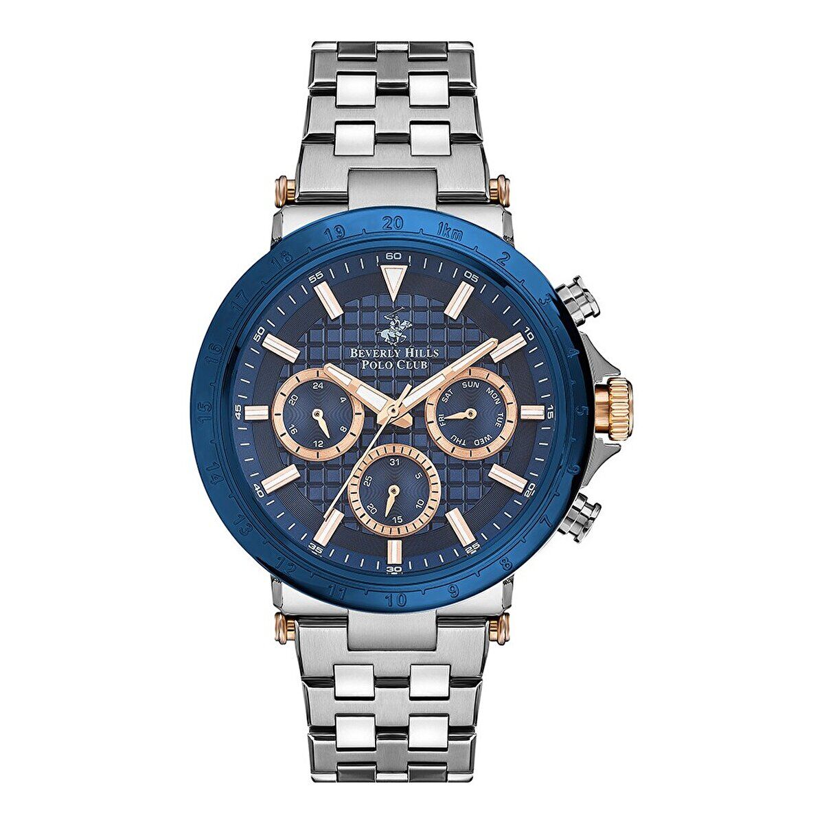 Beverly Hills Polo Club BP3143X.390 Erkek Kol Saati | 44 mm Silver-Mavi Çelik Kasa, Lacivert Kadran