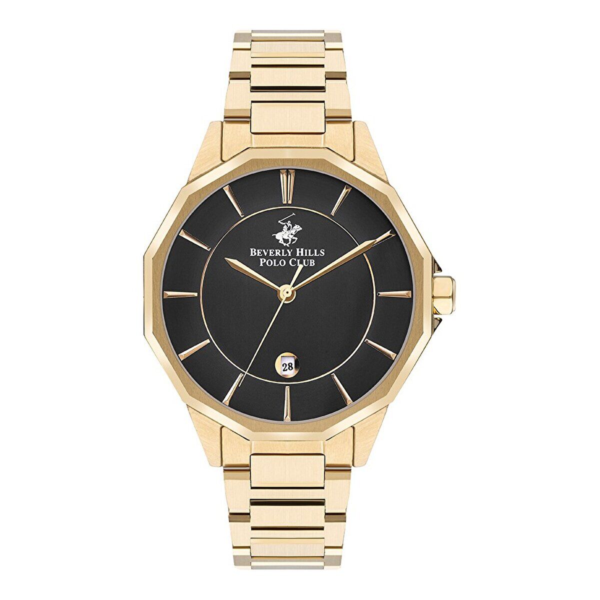 Beverly Hills Polo Club BP3375X.250 Erkek Kol Saati | 44 mm Gold Çelik Kasa, Siyah Kadran, 10 ATM, Seramik Safir Cam