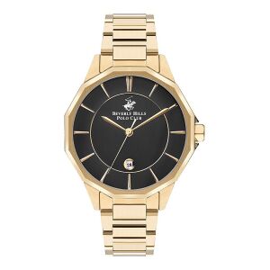 Beverly Hills Polo Club BP3375X.250 Erkek Kol Saati | 44 mm Gold Çelik Kasa, Siyah Kadran, 10 ATM, Seramik Safir Cam