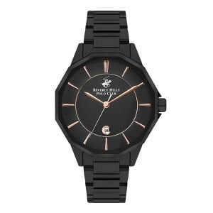 Beverly Hills Polo Club BP3375X.650 Erkek Kol Saati | 44 mm Siyah Çelik Kasa, Rose Gold Detaylar, Seramik Safir Kaplamalı Cam