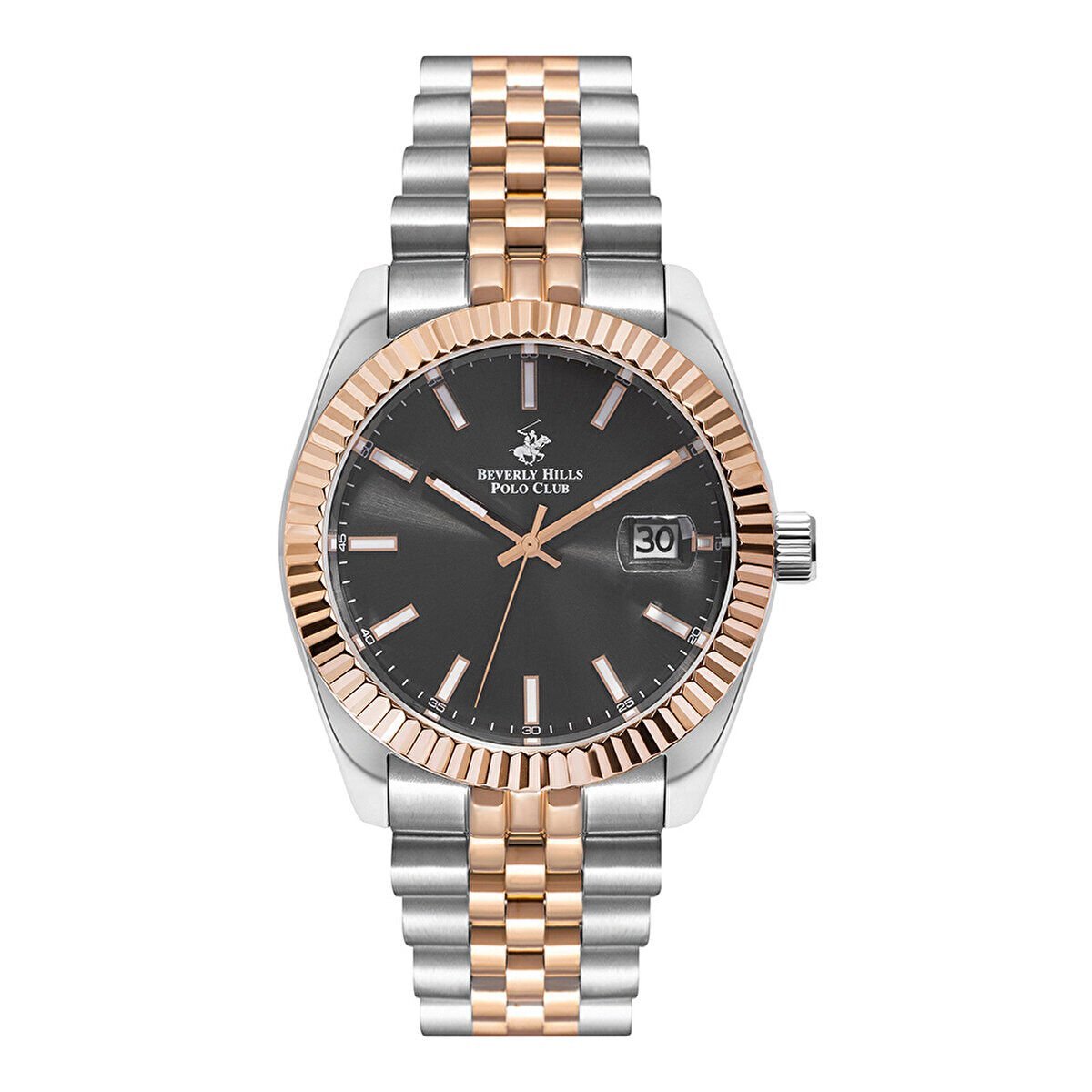 Beverly Hills Polo Club BP3018X.560 Erkek Kol Saati | 41 mm Silver-Rose Gold Çelik, Siyah Kadran