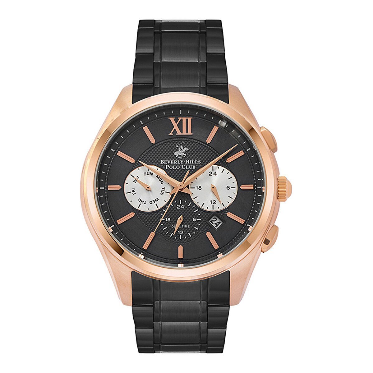 Beverly Hills Polo Club BP3039X.450 Erkek Kol Saati | 45 mm Rose Gold Çelik Kasa, Siyah Kadran