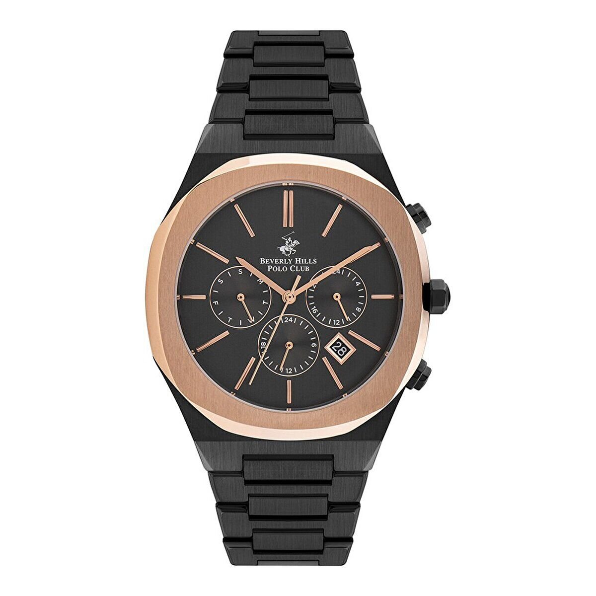 Beverly Hills Polo Club BP3025X.850 Erkek Kol Saati | 43 mm Siyah & Rose Gold Çelik, Multifonksiyon Quartz