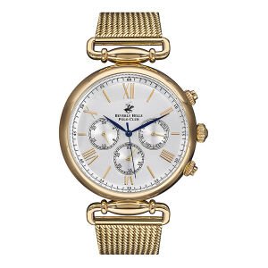 Beverly Hills Polo Club BP3146X.130 Erkek Kol Saati | 46 mm Altın Hasır Kordon, Beyaz Kadran