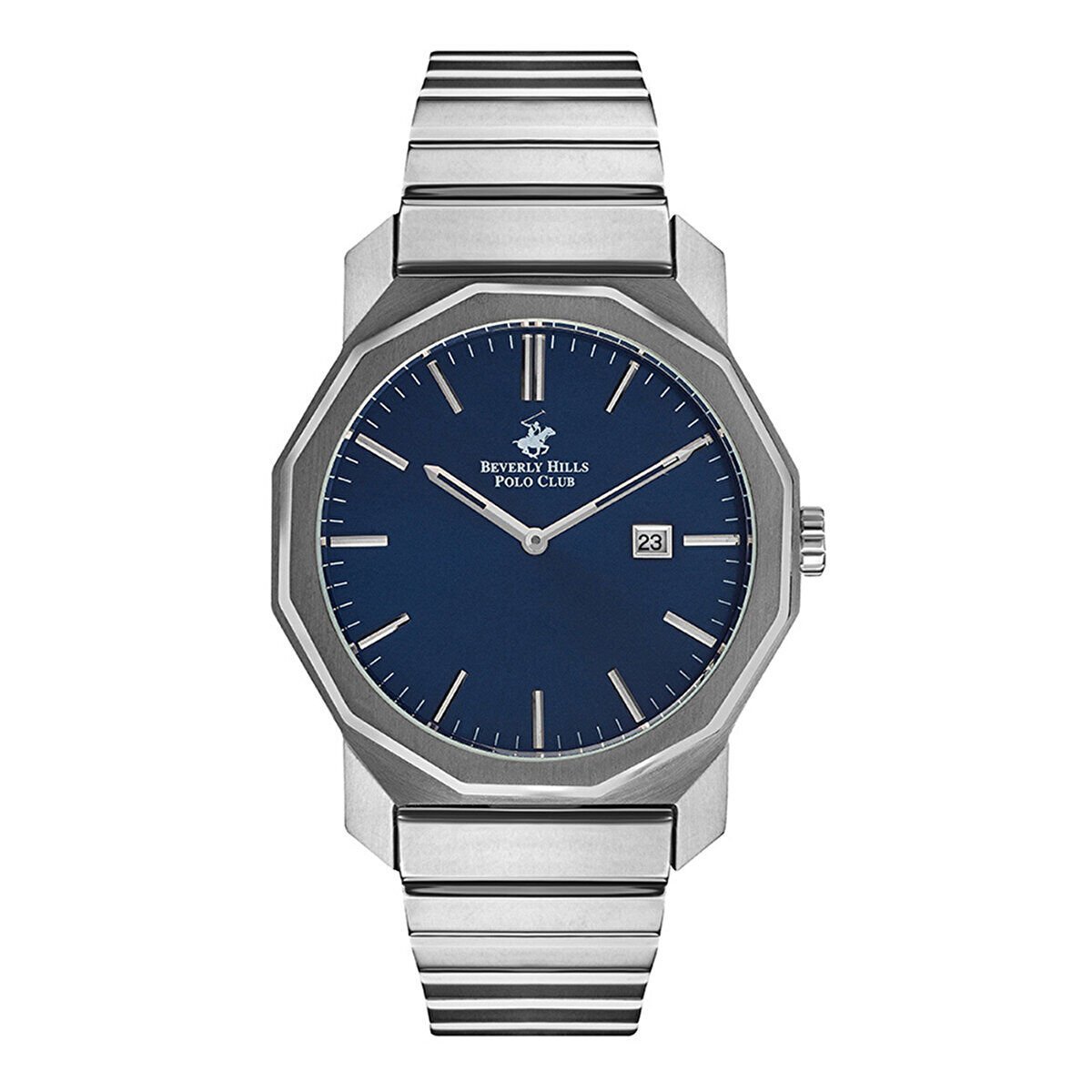 Beverly Hills Polo Club BP3140X.390 Erkek Kol Saati | 42 mm Silver Paslanmaz Çelik, Lacivert Kadran
