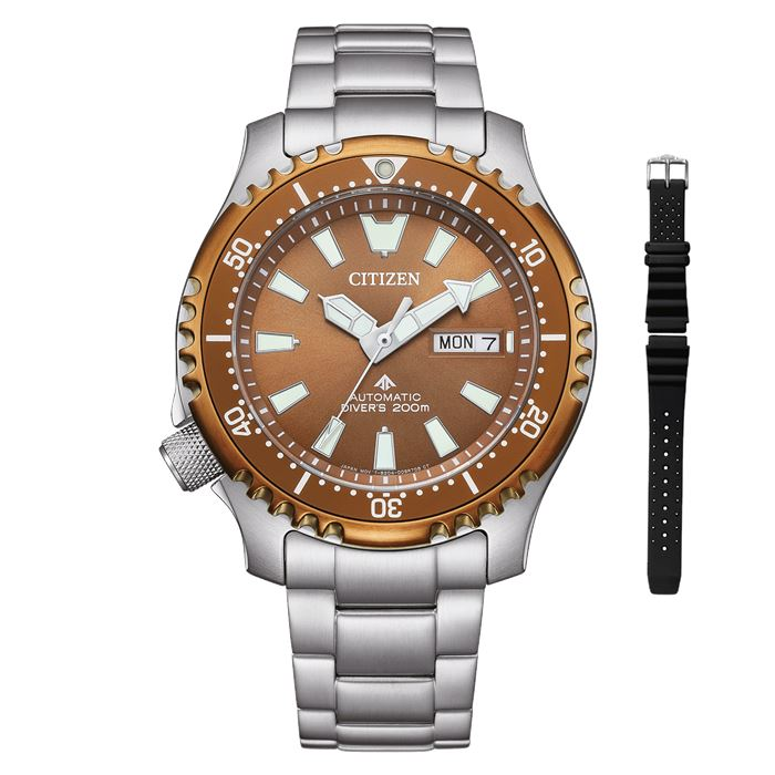Citizen NY0164-65XE Erkek Dalgıç Saati – Otomatik Mekanizma, Bronz Bezel, 200M Su Geçirmezlik