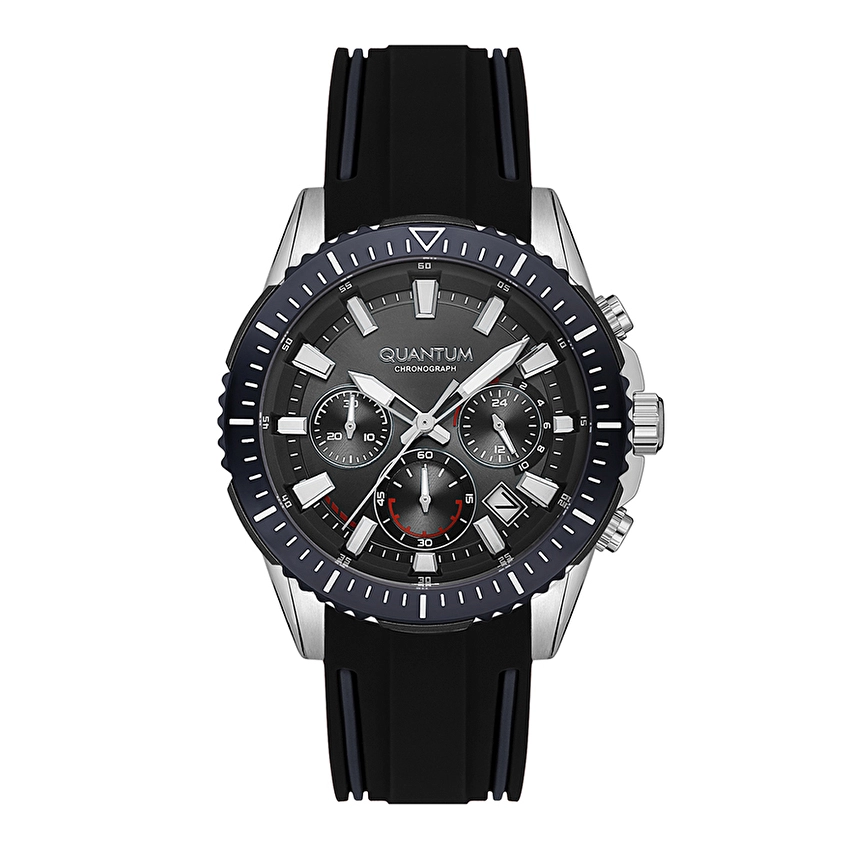 Quantum PWG1127.351 Siyah Silikon Erkek Saat – 45 mm, 10 ATM, Kronometreli