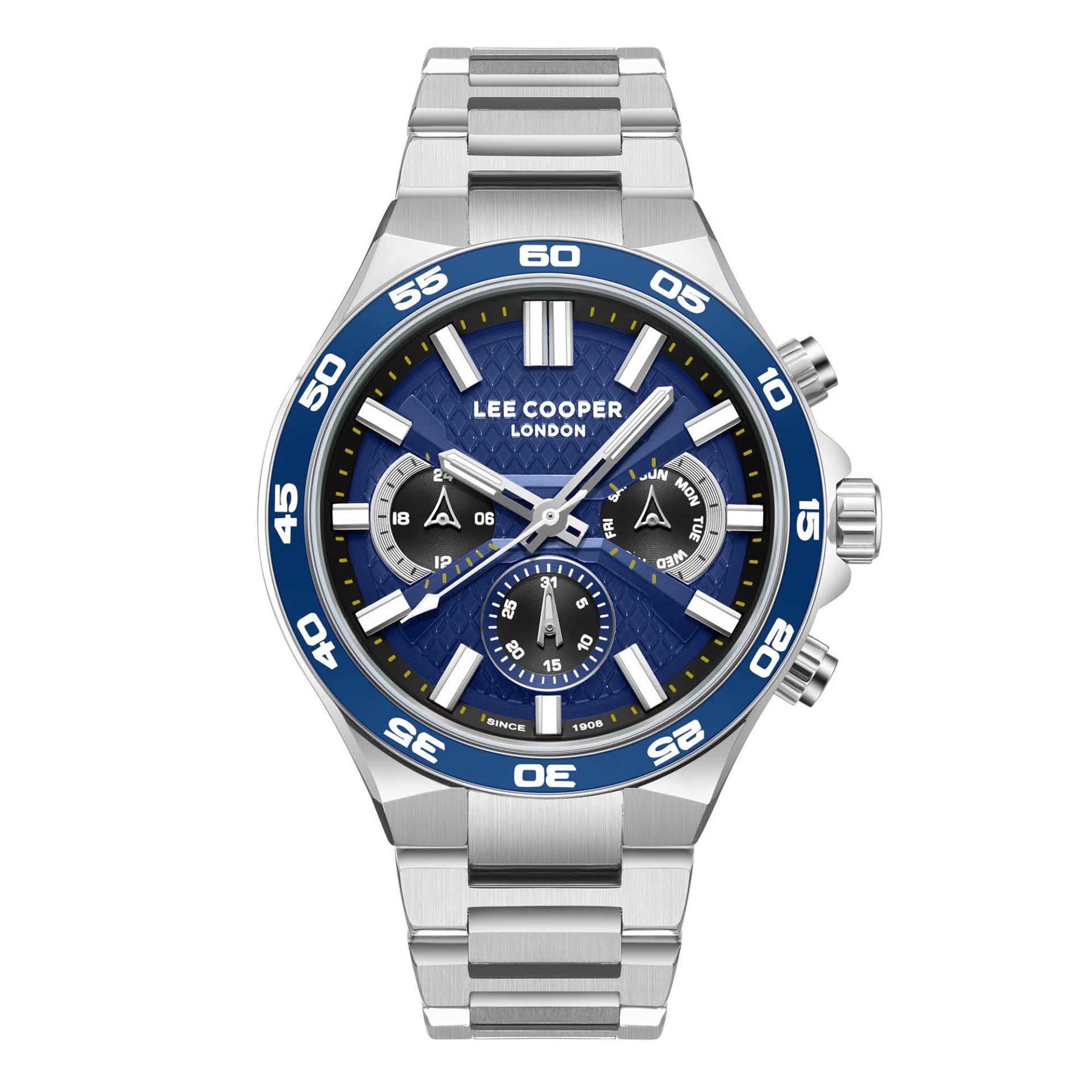 Lee Cooper LC08067.390 Erkek Kol Saati – Mavi Çerçeve, Kronograf Tasarım, Çelik Kasa