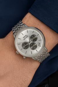 Slazenger SL.09.1830.2.04 Erkek Kol Saati – Gümüş Çelik Kasa, Takvim & Dual Time Fonksiyonlu Quartz Saat