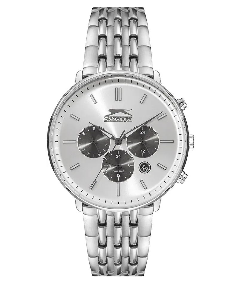 Slazenger SL.09.1830.2.04 Erkek Kol Saati – Gümüş Çelik Kasa, Takvim & Dual Time Fonksiyonlu Quartz Saat