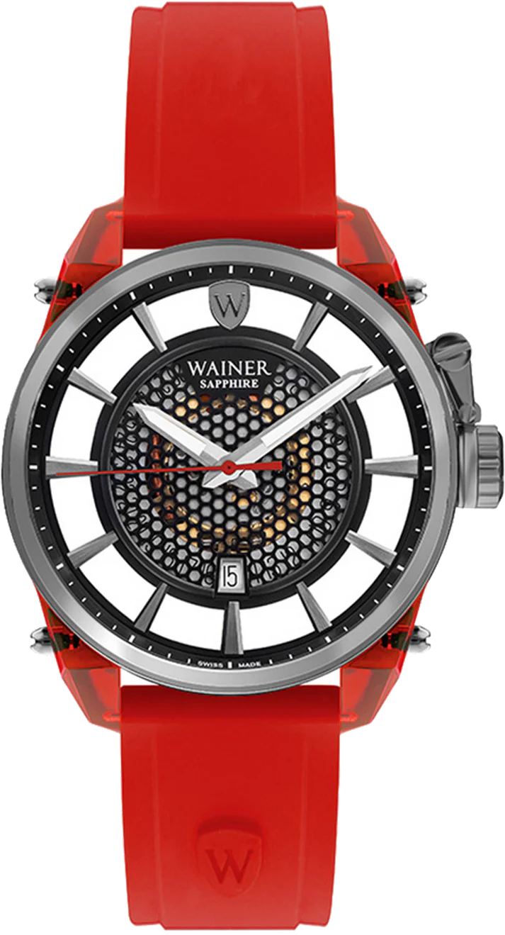 Wainer WA.11200-D Erkek Kol Saati – Kırmızı Silikon Kordonlu, Safir Camlı, İsviçre Quartz Mekanizma