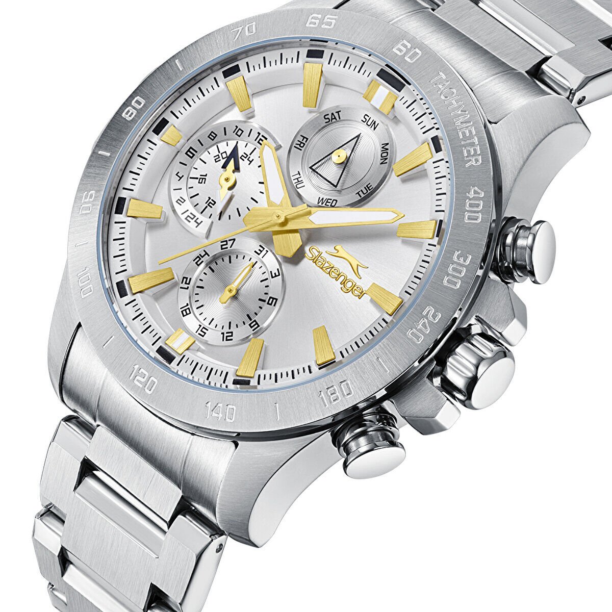 Slazenger SL.09.2482.2.04 Erkek Kol Saati | Sarı Detaylı 44 mm Çelik Güç ve Fonksiyonellik