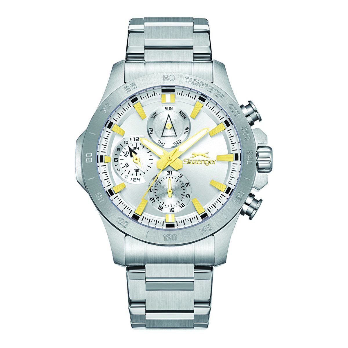 Slazenger SL.09.2482.2.04 Erkek Kol Saati | Sarı Detaylı 44 mm Çelik Güç ve Fonksiyonellik