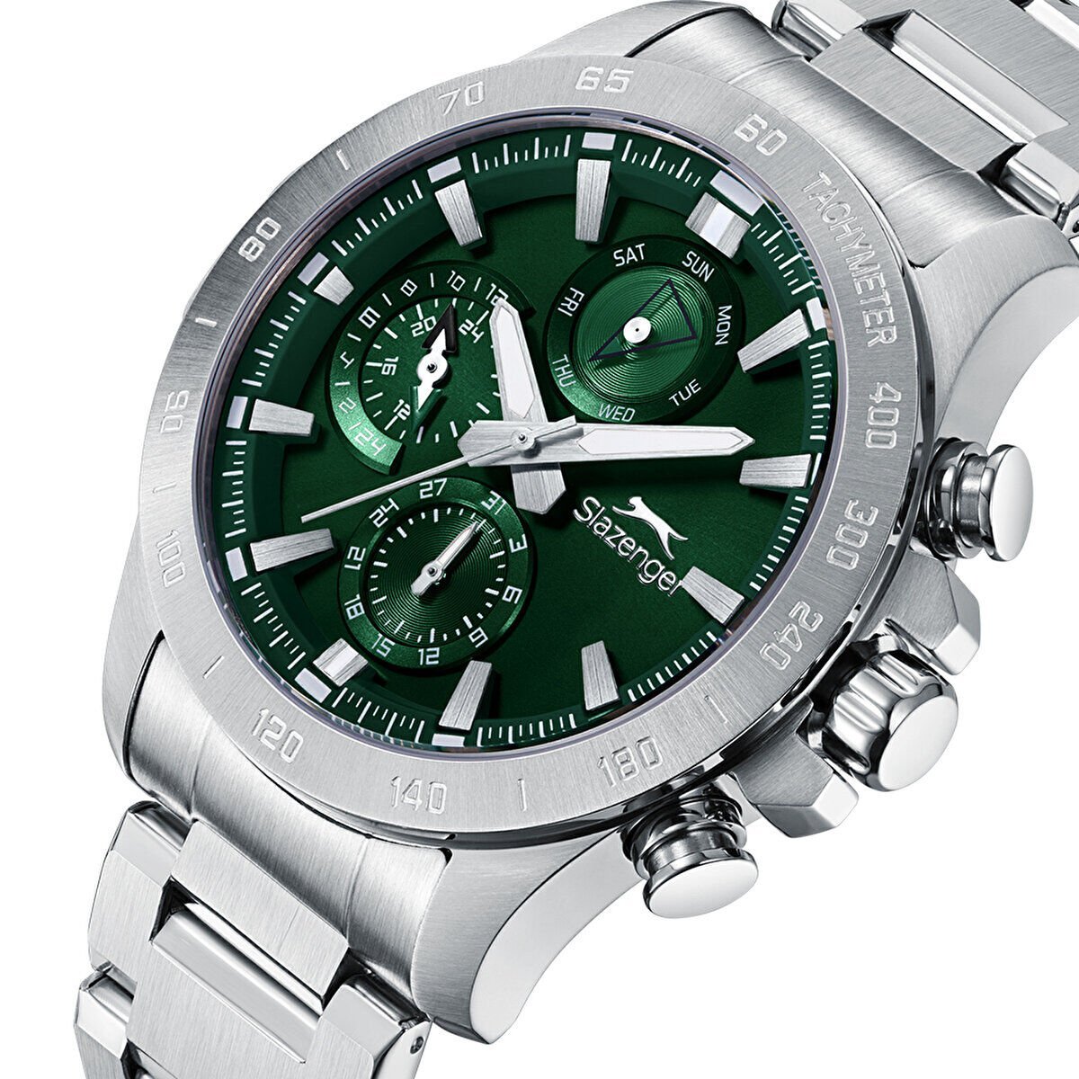 Slazenger SL.09.2482.2.01 Erkek Kol Saati | 44 mm Yeşil Kadranlı Çelik Güç ve 10 ATM Dayanıklılık