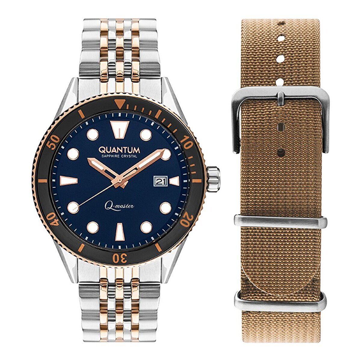 Quantum QMG1024.590 Otomatik Erkek Kol Saati | 46MM, Safir Cam, Rose Detaylı Diver, Yedek Kordon Hediyeli