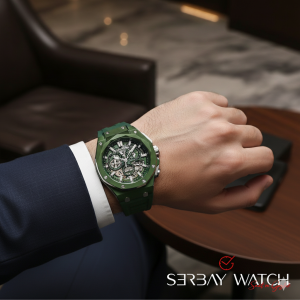 Quantum HNG1097.075 Erkek Kol Saati | 47MM, Chronograph, Koyu Yeşil Spor Tasarım