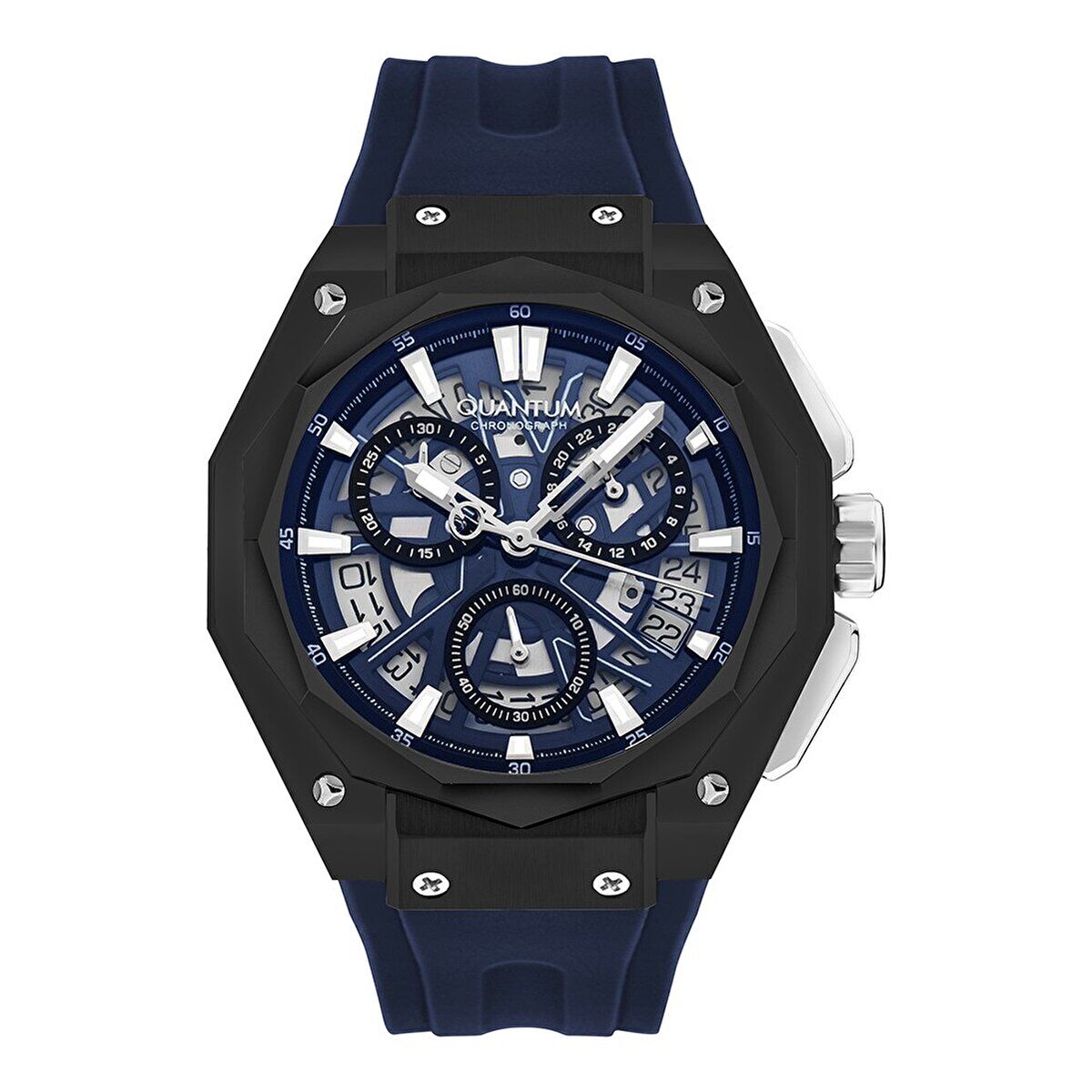 Quantum HNG1097.099 Erkek Kol Saati | 47MM, Lacivert Silikon Kayış, Chronograph, 10 ATM