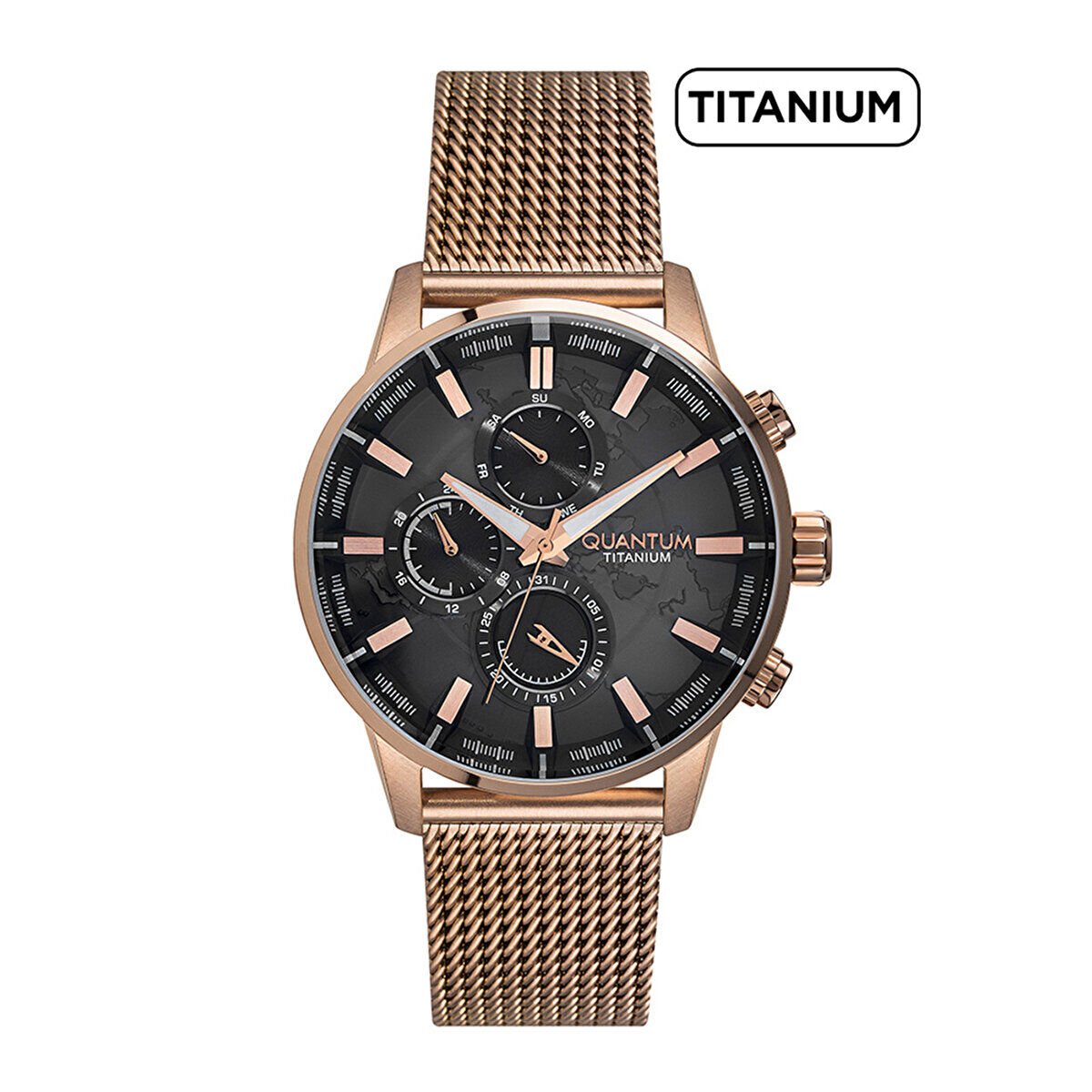 Quantum TTG919.460 Erkek Kol Saati | Rose Gold Mesh Kordon, Titanium Kasa, Anti-Reflektif Safir Cam