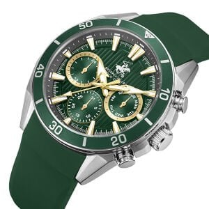 Beverly Hills Polo Club BP3730X.375 Erkek Kol Saati | Koyu Yeşil Silikon Kordon & Gümüş Kasa