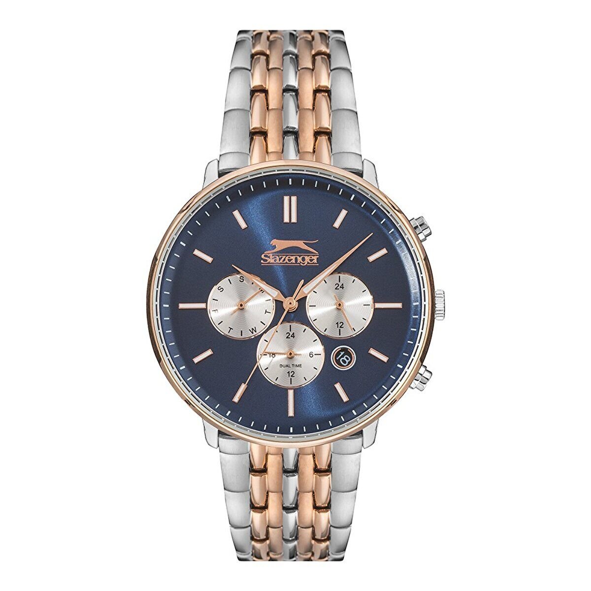 Slazenger SL.09.1830.2.03 Erkek Kol Saati | Mavi Kadran, Silver-Rose Gold Çelik Kordon, Multifonksiyon