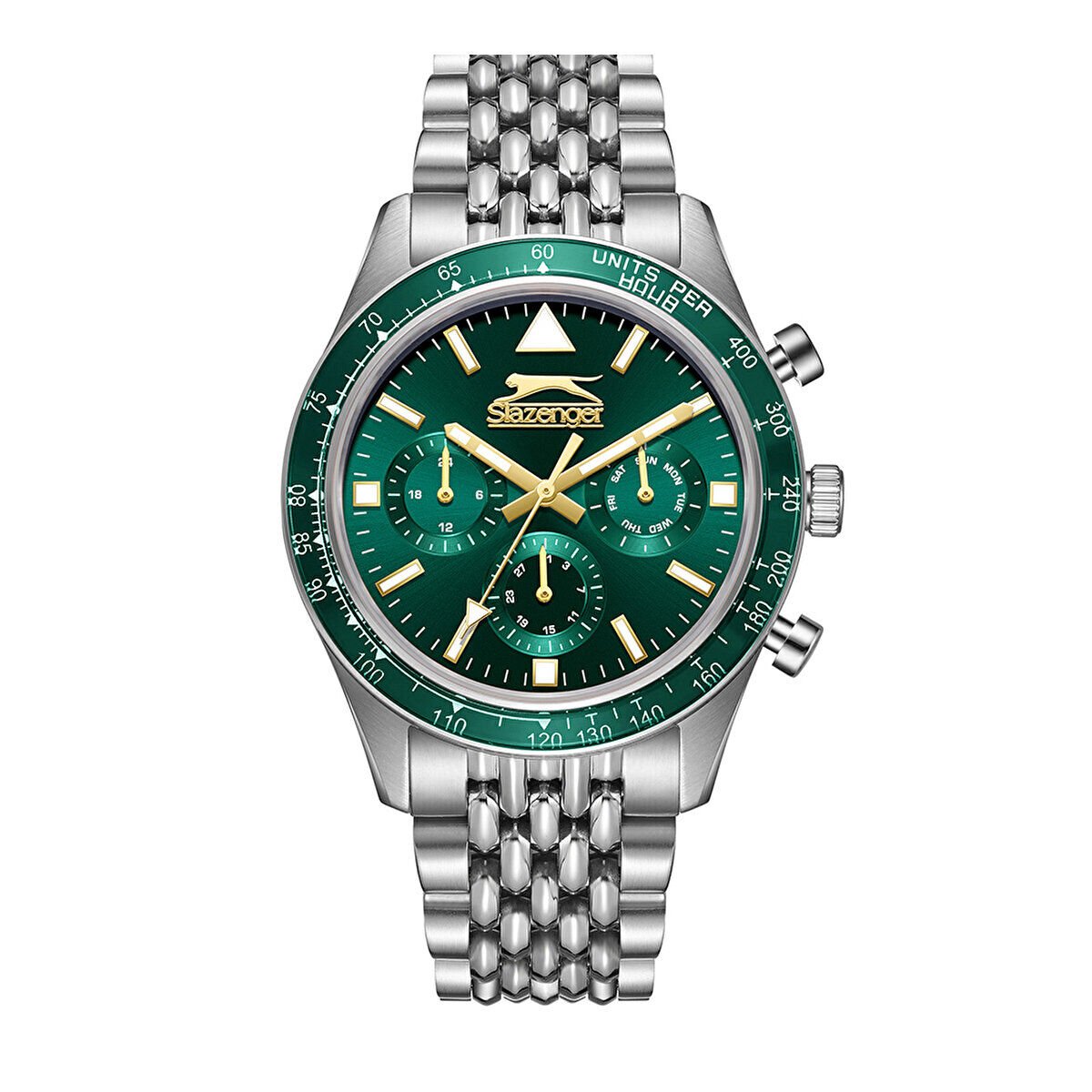 Slazenger SL.09.2417.2.04 Erkek Kol Saati | 44 mm, Yeşil Kadran, Çelik Kasa, Sportif & Klasik