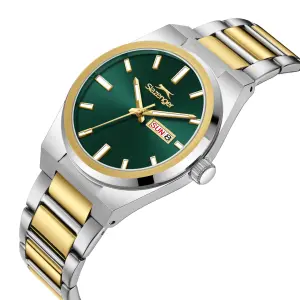 Slazenger SL.09.2555.2.02 Erkek Kol Saati | 41 mm Yeşil Kadran, Çift Renk Bilezik, Oval Paslanmaz Çelik