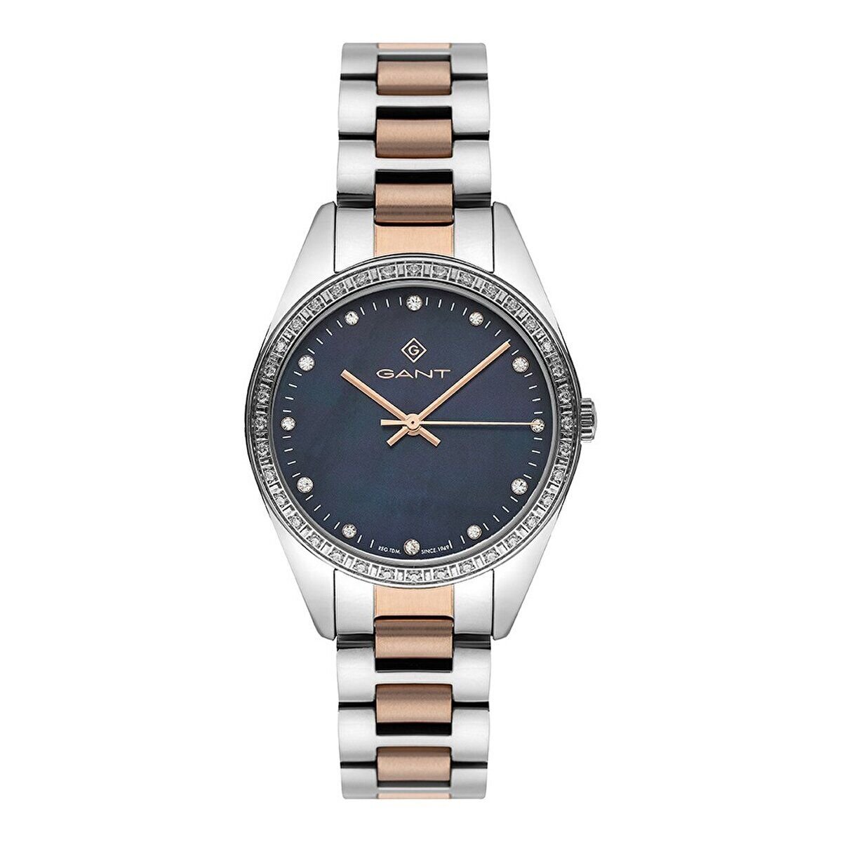 Gant GT077004Y Kadın Kol Saati | 34 mm Lacivert Kadranlı, Taş Detaylı, Silver-Gold Çelik Kordon